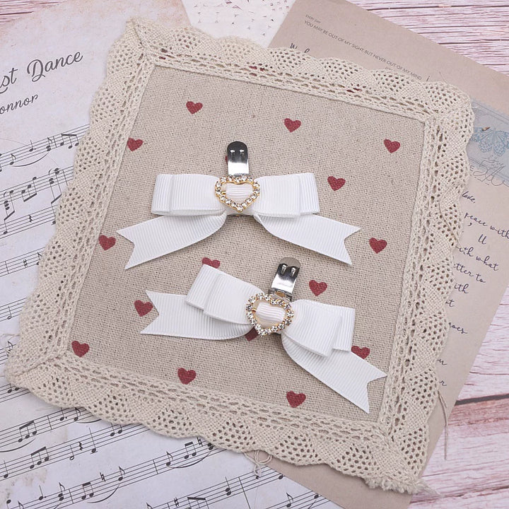 Jirai Kei Bowknot Shoe Clips, Heart Rhinestones 45069:833569