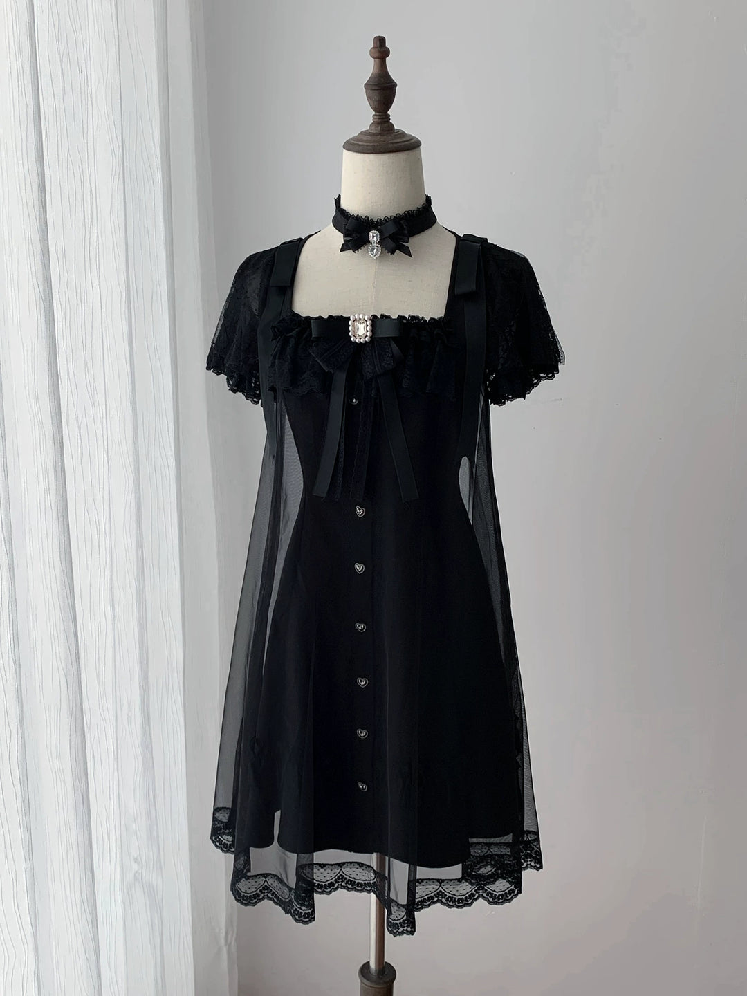Jirai Kei Tulle Overlay Dress, Square Neckline 45558:855528