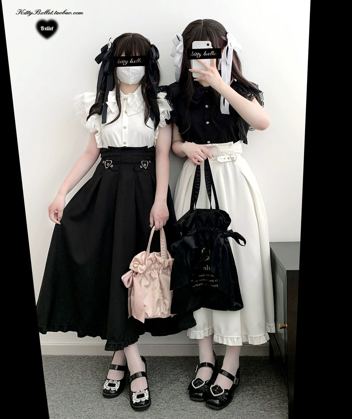 Jirai Kei Skirt Ryousangata Skirt Lace Up Long Skirt 39638:633588