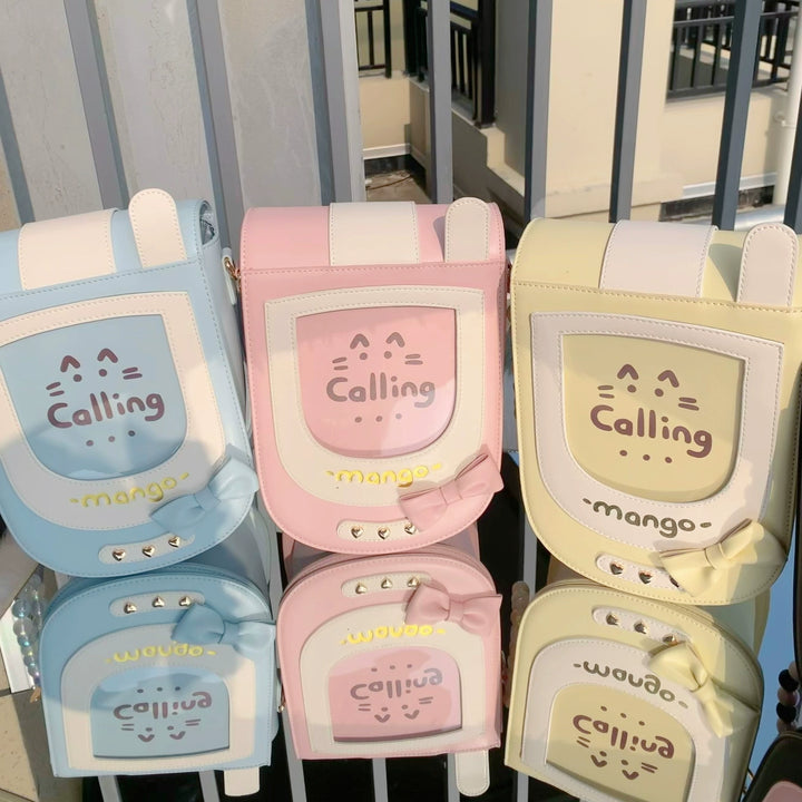 Kawaii Itabag Cat Crossbody Bag PU Double-sided Bag 38282:588382