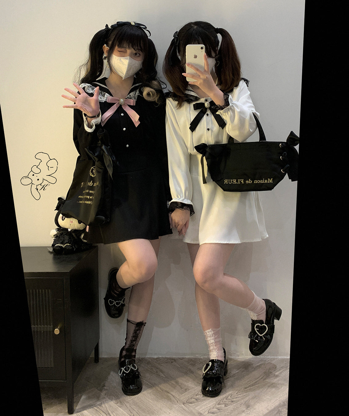 Jirai Kei Black Blue White Blouse With Sailor Collar 21812:317922