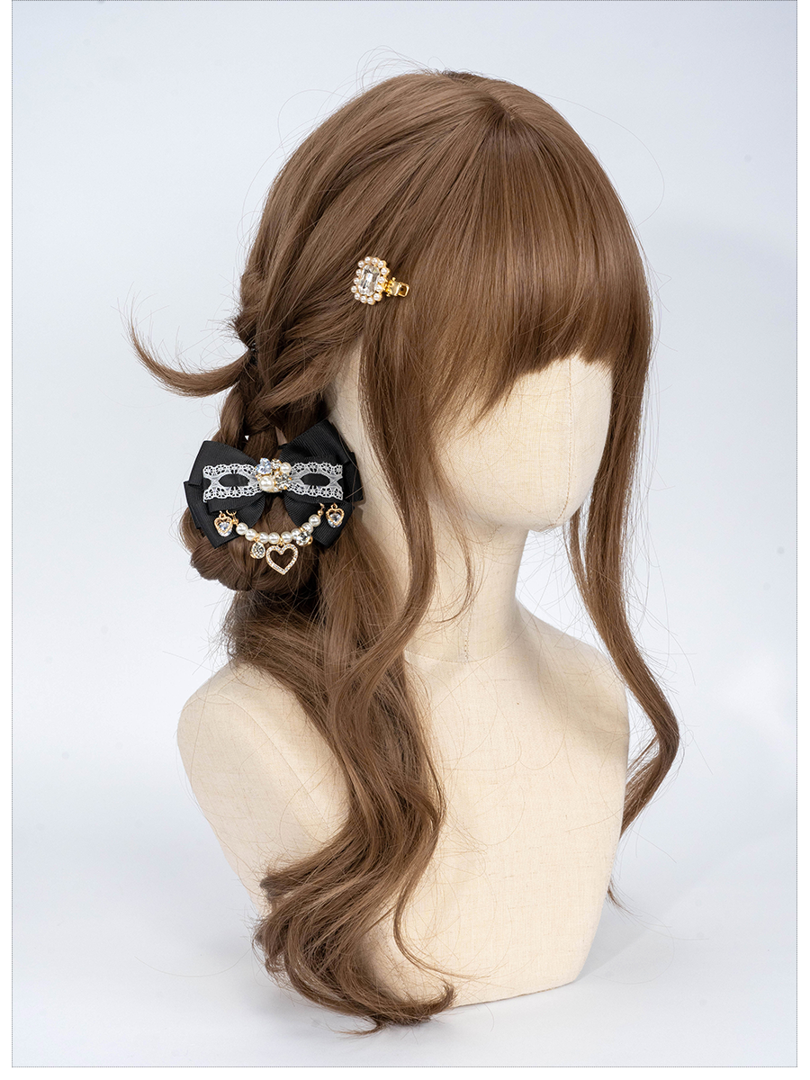 Jirai Kei Hair Clip Handmade Pearl Chain Bow Barrette 36116:512438 36116:512438