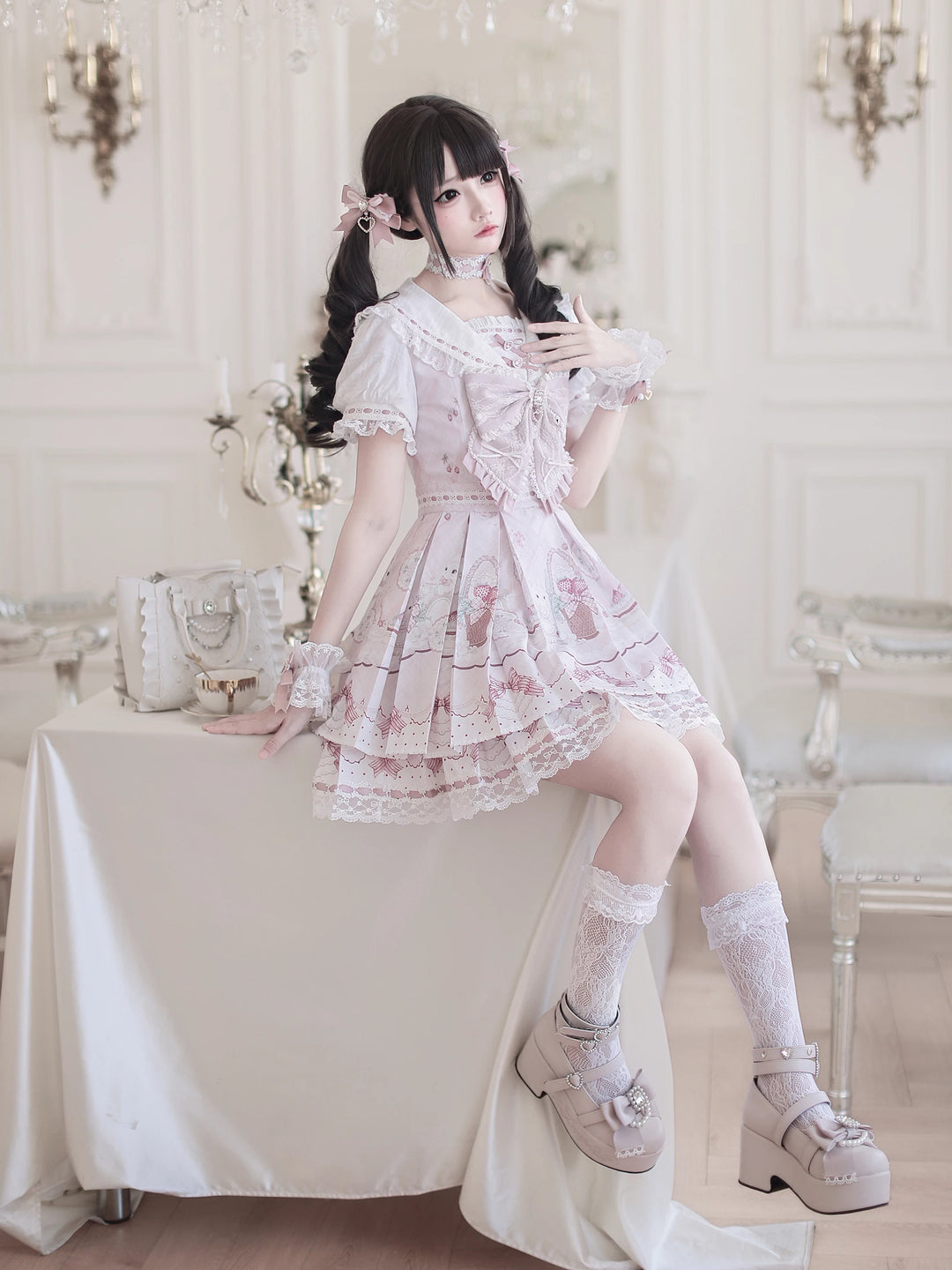 Ryousangata Dress Set, Strawberry & Bunny Print 44948:831256