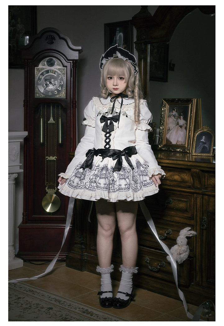 Vintage Lolita OP Dress With Embroidery And Doll Print 39472:641536