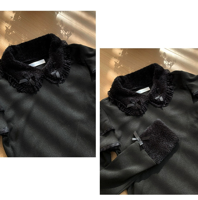 Sweet Lolita Blouse Peter Pan Collar Inner Wear Winter Shirt (Black / L M S) 40296:707344