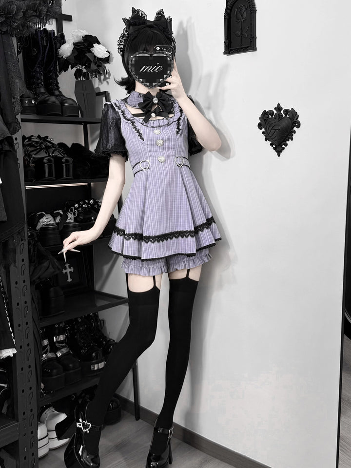 Jirai Kei Lace Sleeve Dress Set, Detachable Faux Collar 45261:842951