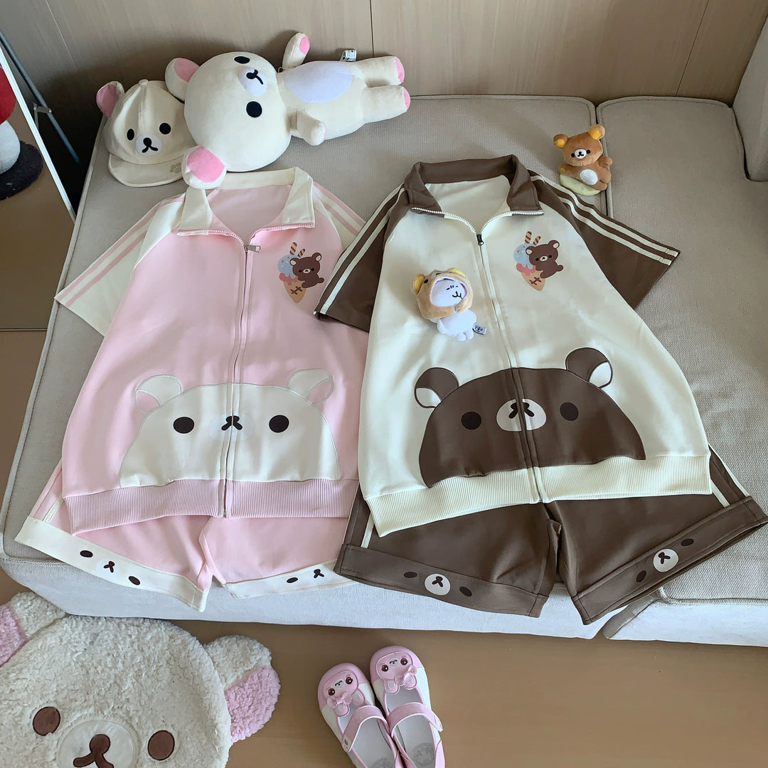 Summer Kawaii Outfit, Short Sleeve Zip-Up Sweatshirt 43557:779718