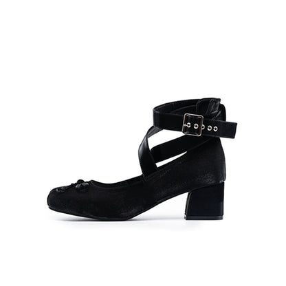 Lolita Shoes Ballet Style Square Toe Bow Heels Shoes (34 35 36 37 38 39 40 41 / Black) 35592:543684