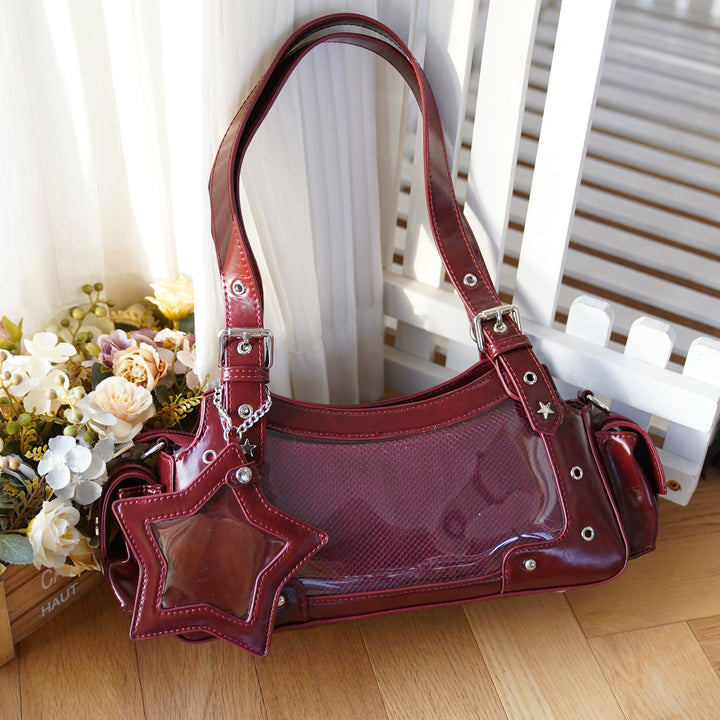 Punk Studded Ita Bag, Clear Window & Star Pouch (Burgundy) 45416:847438
