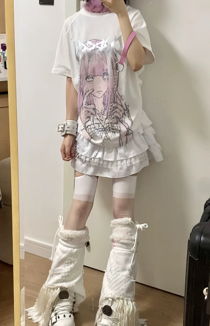 Jirai Kei Short Sleeve T-shirt Anime Print Top 37576:575356