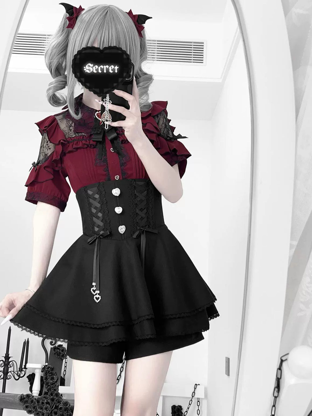 High-Waist Jirai Kei Skirt, Safety Shorts 43783:785828