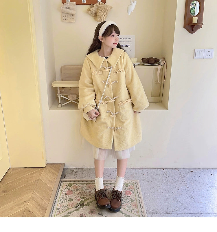 Kawaii Pink Yellow Beige Coat With Cow Horn Button 29450:347932 29450:347932