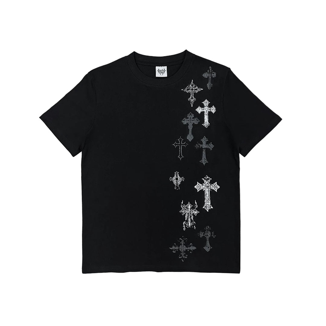 Cotton Subculture Cross Printed T-Shirt, Regular Shoulder (L M S XL) 45696:859107