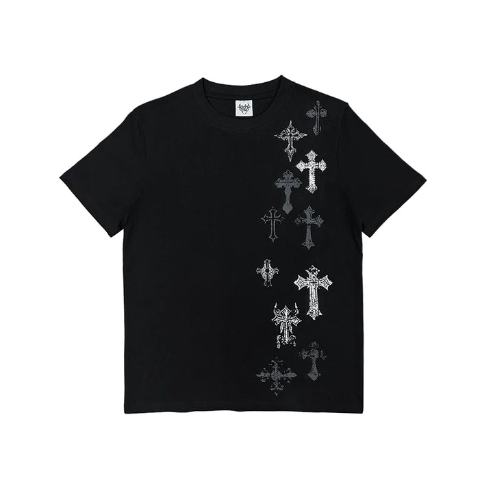 Cotton Subculture Cross Printed T-Shirt, Regular Shoulder (L M S XL) 45696:859107