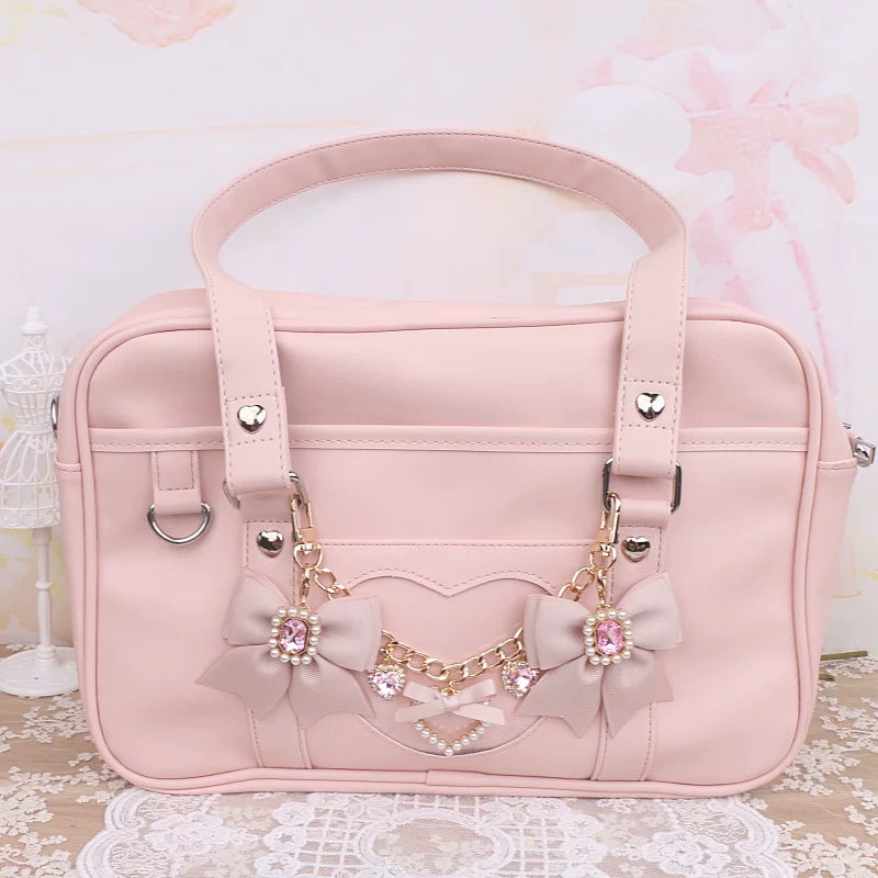 Ryousangata Bag Chain & Bow Charm, Heart-Shaped Rhinestone 45075:839477