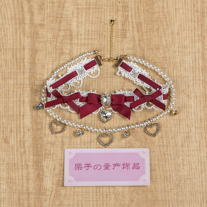 Jirai Kei Lace Choker, Detachable Faux Pearl Necklace 44010:793251