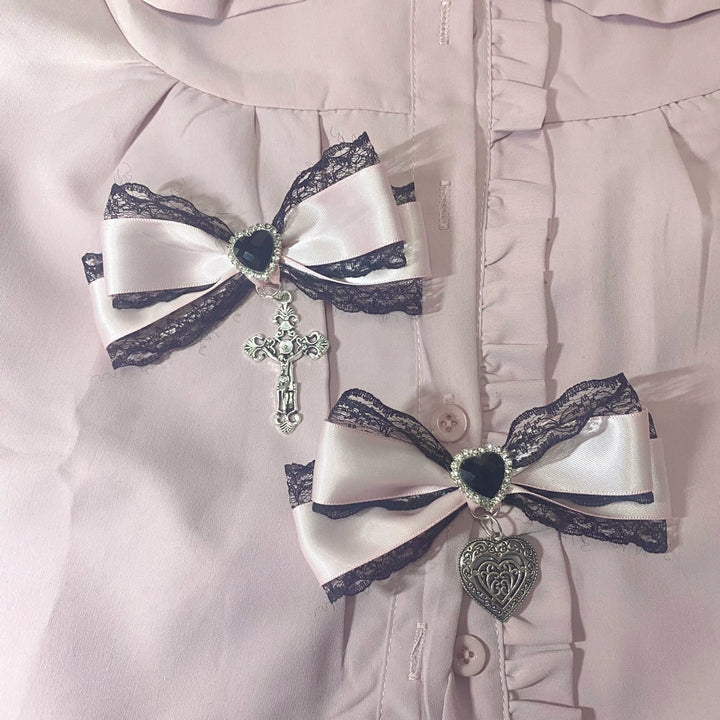 Jirai Kei Black Pink Bow Tie Hair Clip 29320:355694 29320:355694