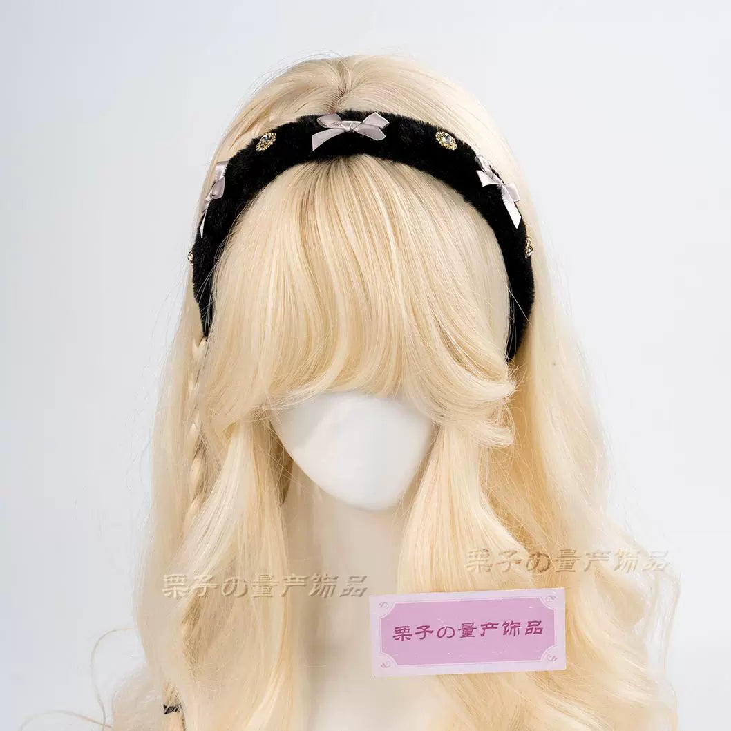 Jirai Kei Headwear Rhinestone Bow Hairband Fluffy Headpiece 39654:647624