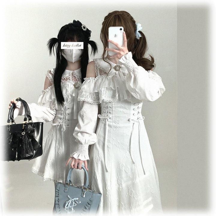 Elegant Long Open-Shoulder Dress, Subtle Floral Pattern 44473:809623