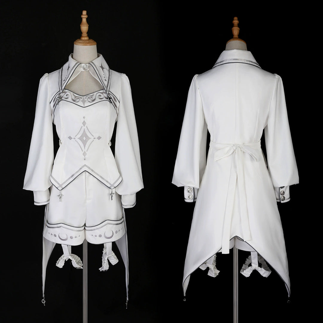 Cyberpunk Cloak Set White Hooded Cloak Top And Shorts 38820:602056