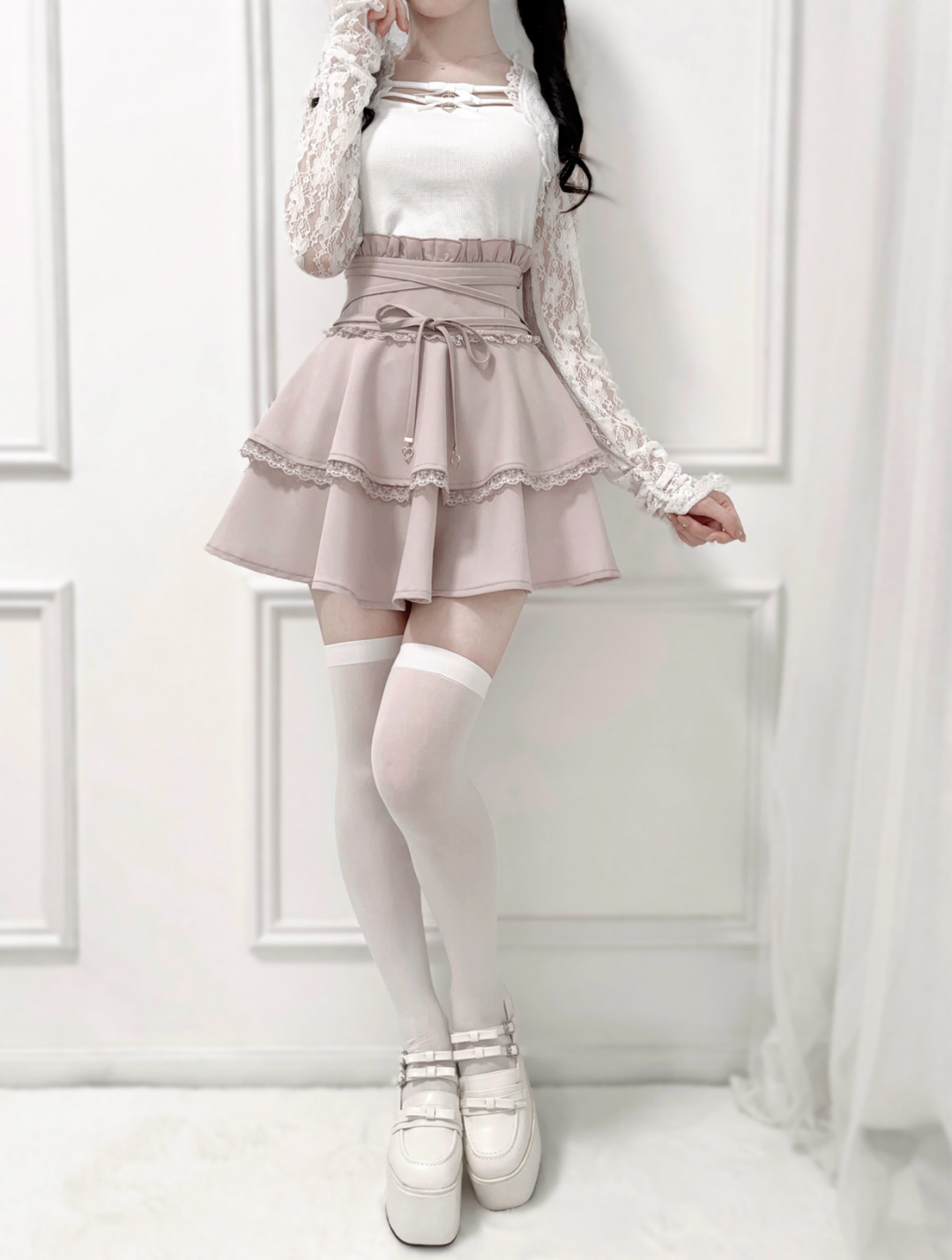 Solid Ryousangata Skirt, Built-in Safety Shorts 43656:782366