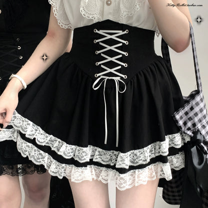 Jirai Kei Skirt High Waist Skirt Lace Up Skirt (In-stock Pre-sale) 36776:540112