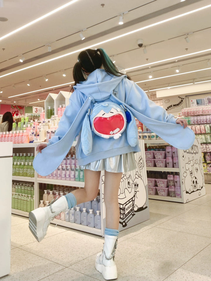 Kawaii Jacket Detachable Bunny Ears Hoodie Pleated Skirt 42014:723332