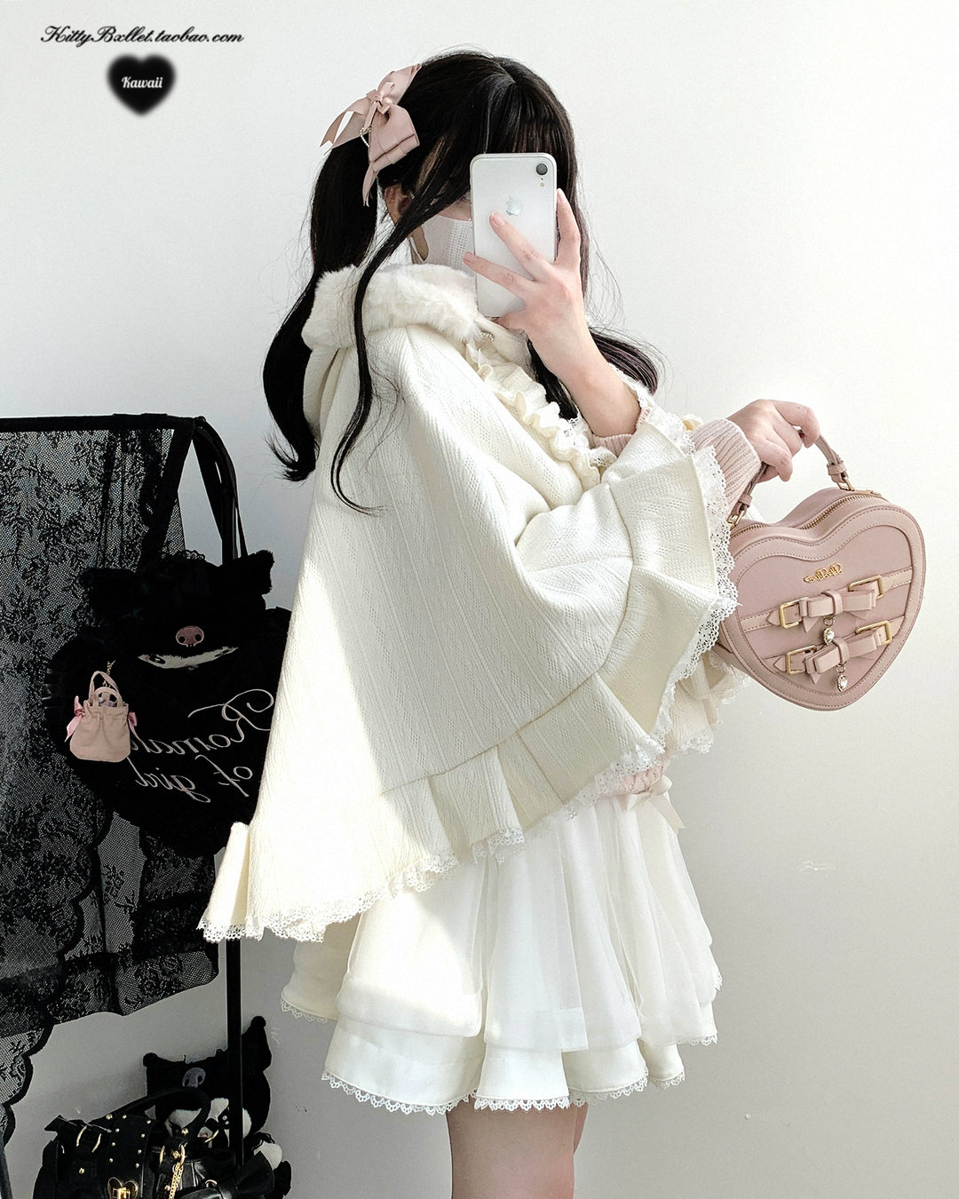Sweet Style Winter Hooded Cape, Heart Rhinestone 42542:783460