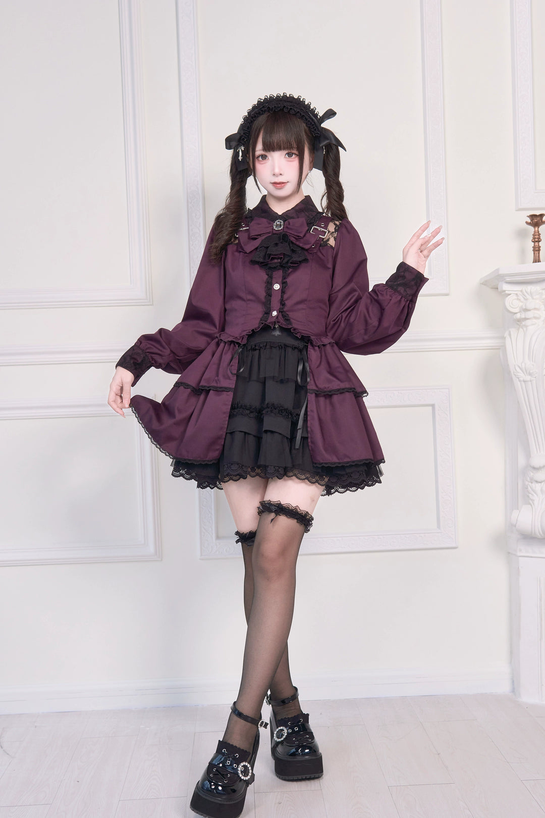 Light Gothic Blouse, Long Tiered Hem, Back Shirring 43588:780741