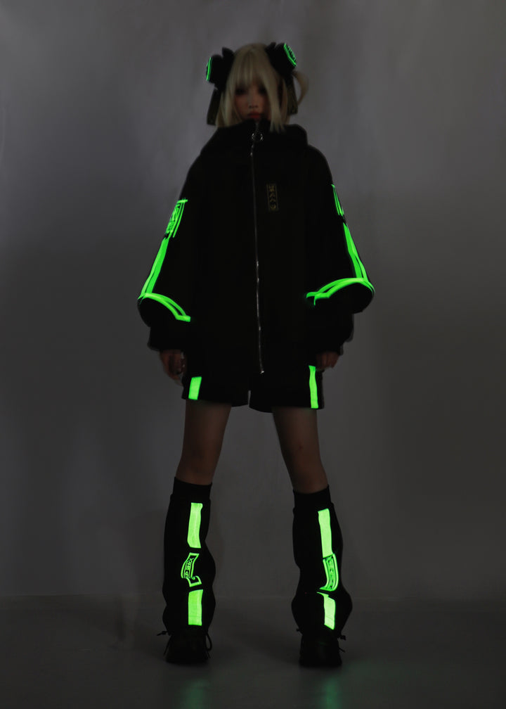 Plus Size Jirai Kei Coat Black Phosphorescent Sports Jacket 29698:358478