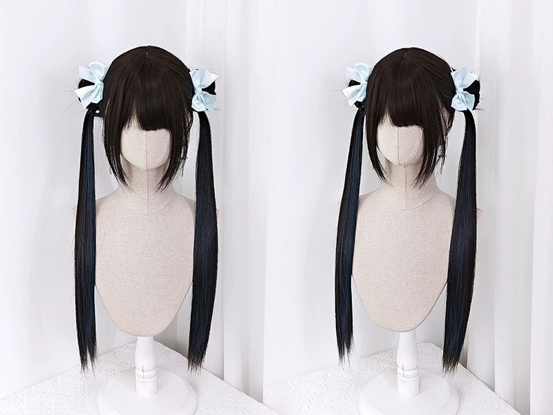 Jirai Kei Dark Brown Hidden Highlight Dyeing Haze Blue Wigs 22050:325272