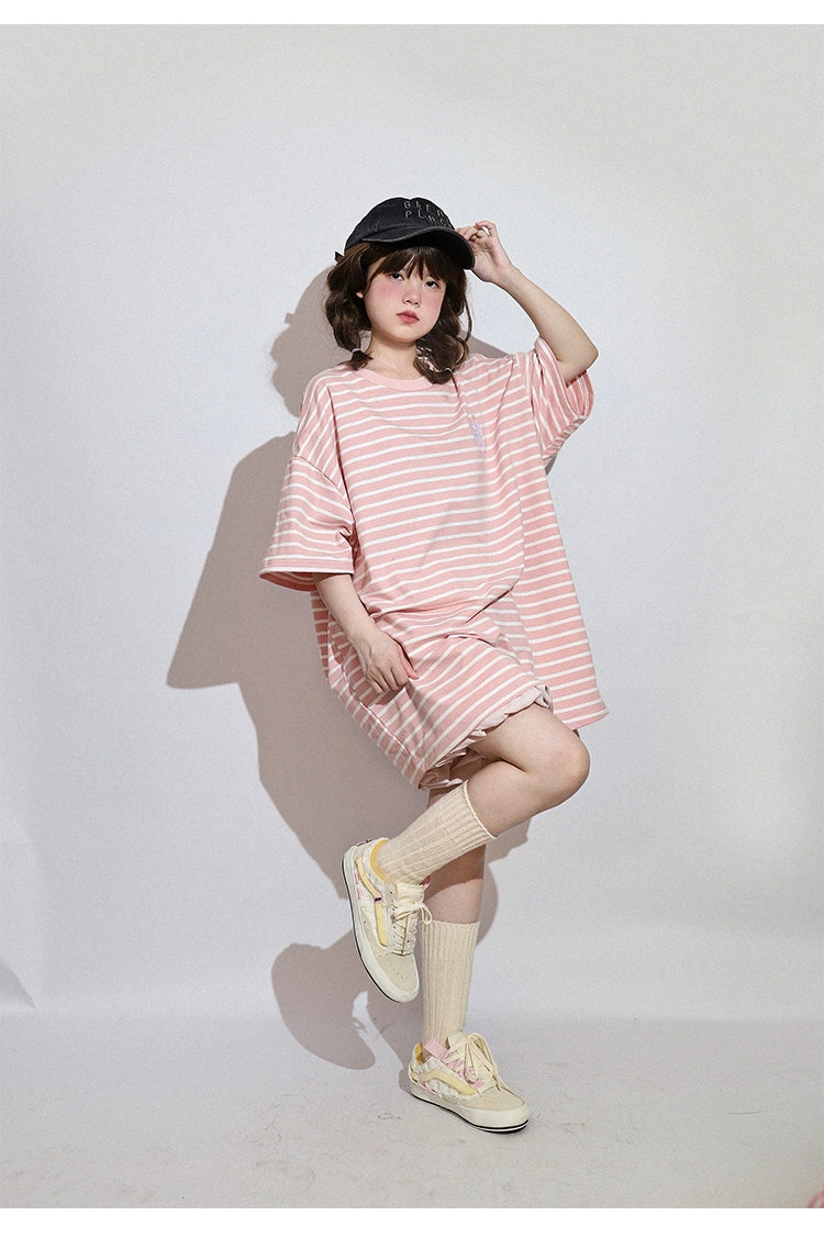 Kawaii Aesthetic Shirt Striped Short Sleeve Cotton Top 36562:518438 36562:518438