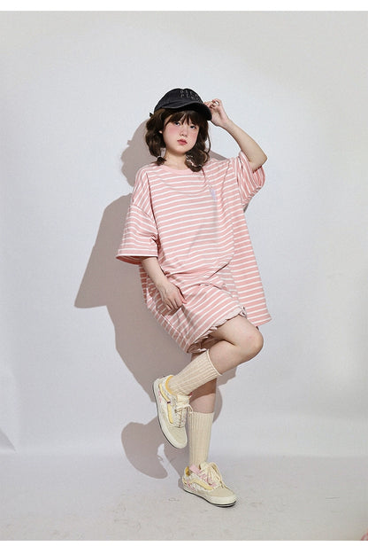 Kawaii Aesthetic Shirt Striped Short Sleeve Cotton Top 36562:518438