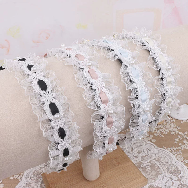 Jirai Kei Lace & Ribbon Headband, Heart-Shaped Rhinestone 45076:837740