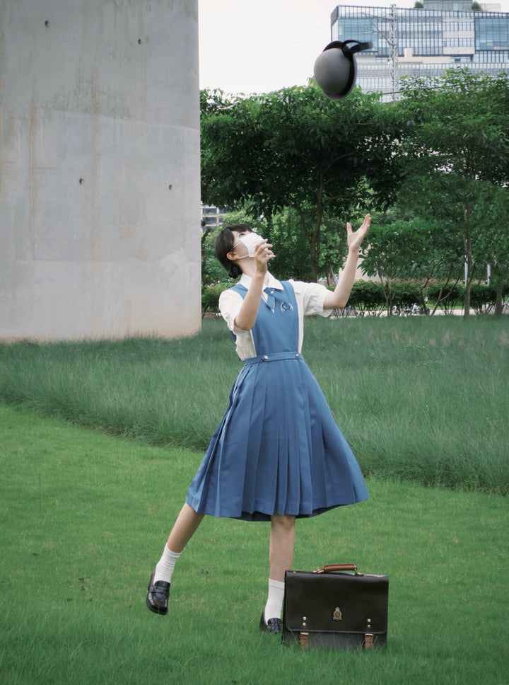 Gay-Blue Knee-Length JK Uniform, Detachable Vest 43446:778478