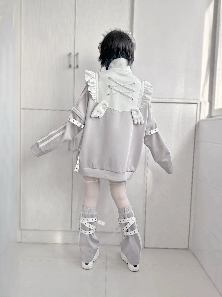 Tenshi Kaiwai Outfits Set Gray Black Jacket And Shorts Set 35728:502706