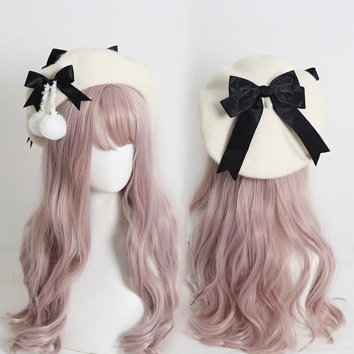 Japanese Lolita Felt Ball Bow Multicolored Hat Beret 28930:350664 28930:350664