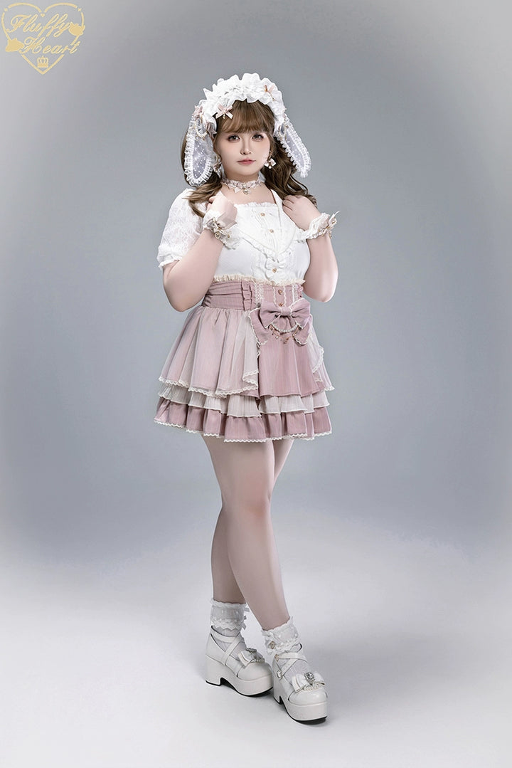 Striped High Waist Jirai Kei Skirt, Detachable Bow 43679:785993