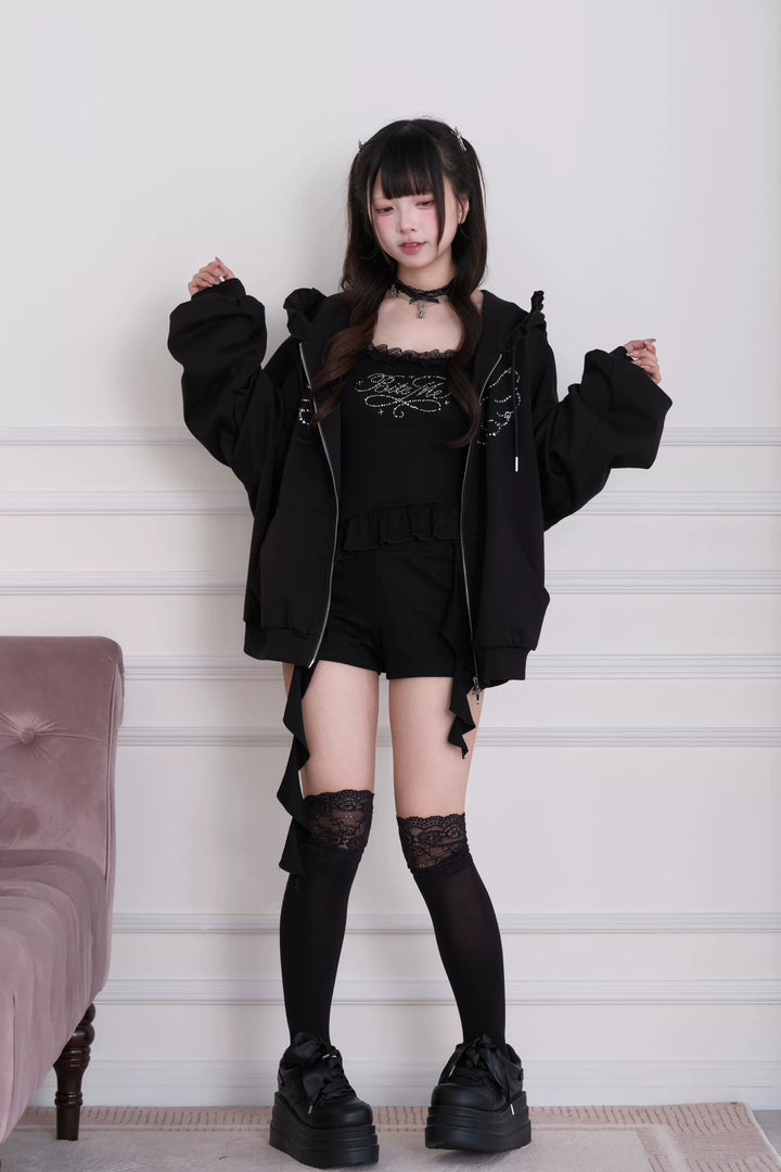 Sporty Hoodie Jacket 4-Piece Set, Hot-Fix Rhinestone 45857:865848