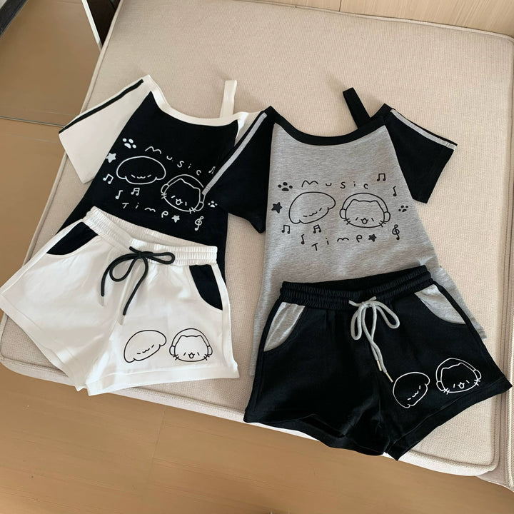 Kawaii Summer Music Time Printed Top & Shorts With Pockets (L M S) 42904:757296