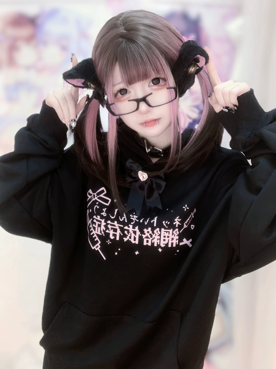 Jirai Kei Black White Hoodie Tenshi Kaiwai Hoodie 32346:408732 32346:408732