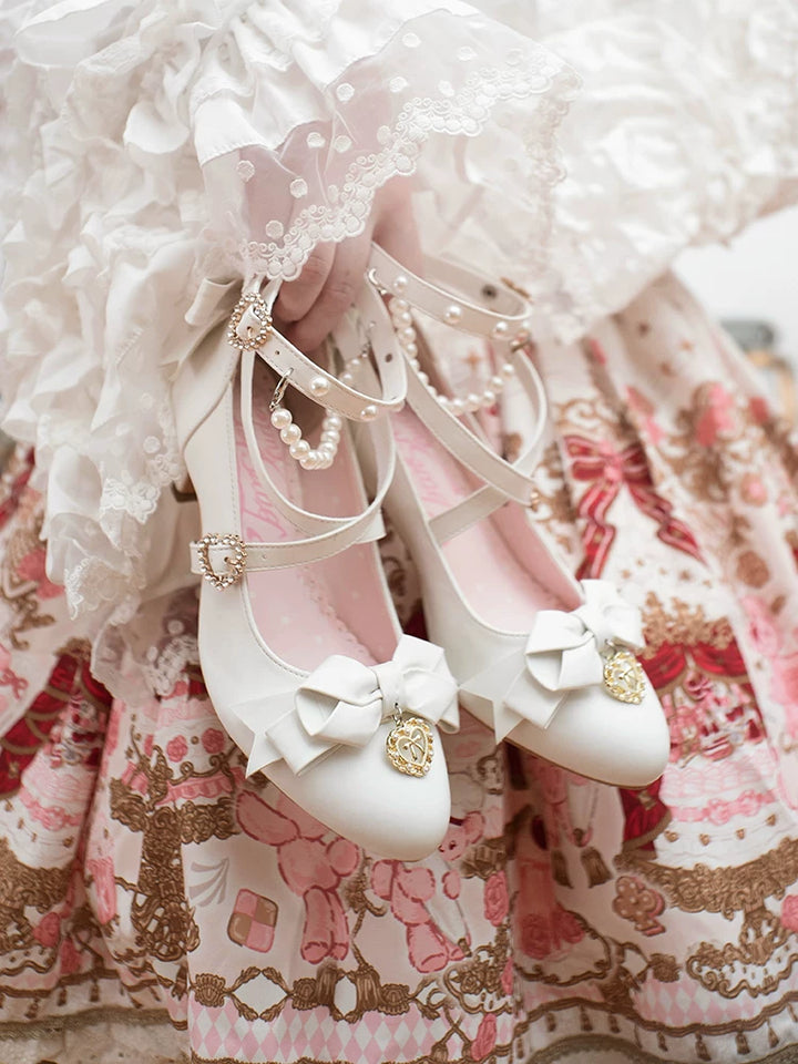 Classic Lolita Pointed Toe High Heels, Pearl-Like & Rhinestone 45841:864894