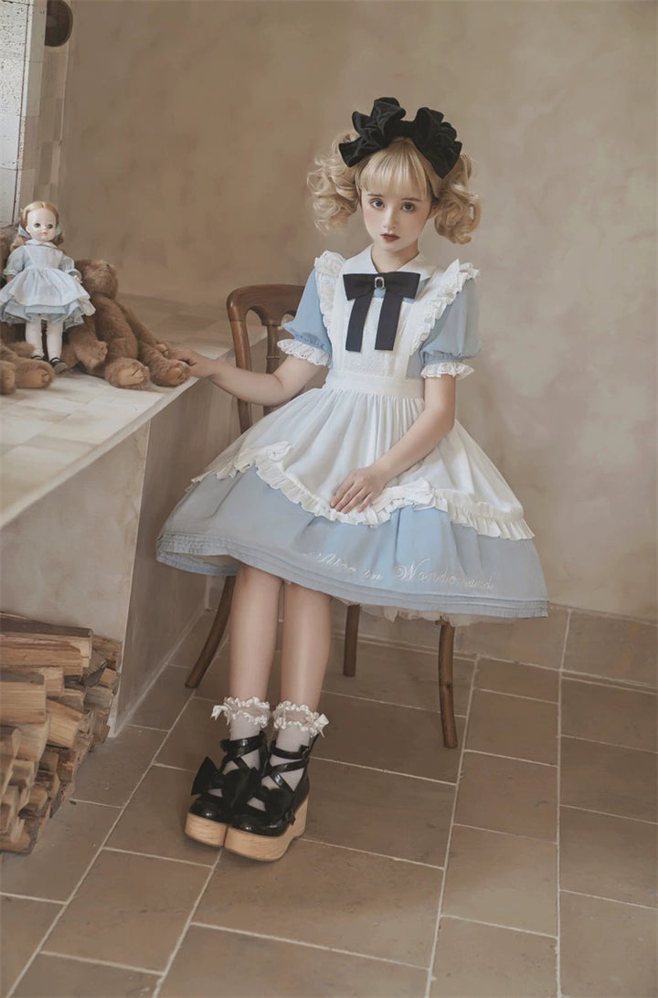 Classic Lolita Dress Short Sleeve Maid-style OP Dress With Apron 36474:562548