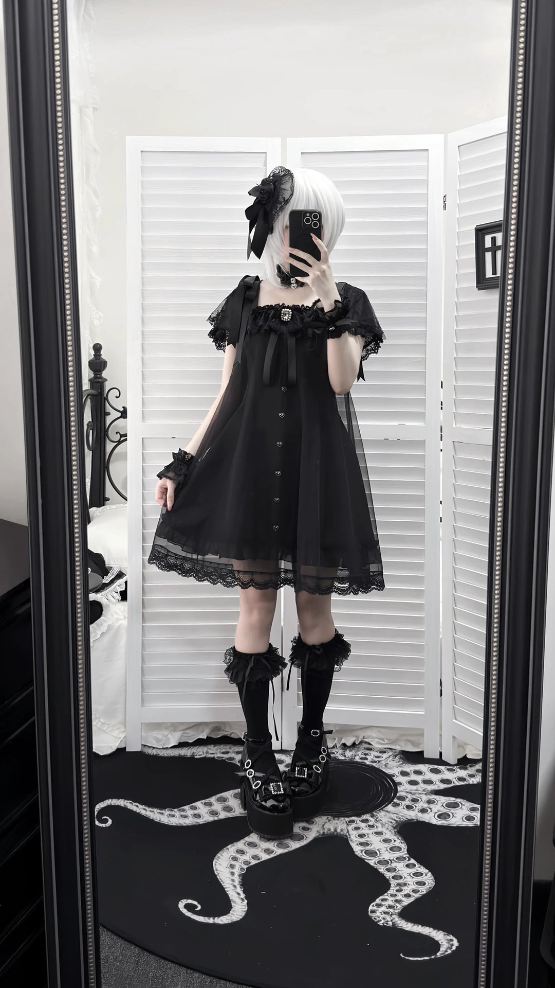 Jirai Kei Tulle Overlay Dress, Square Neckline 45558:855518