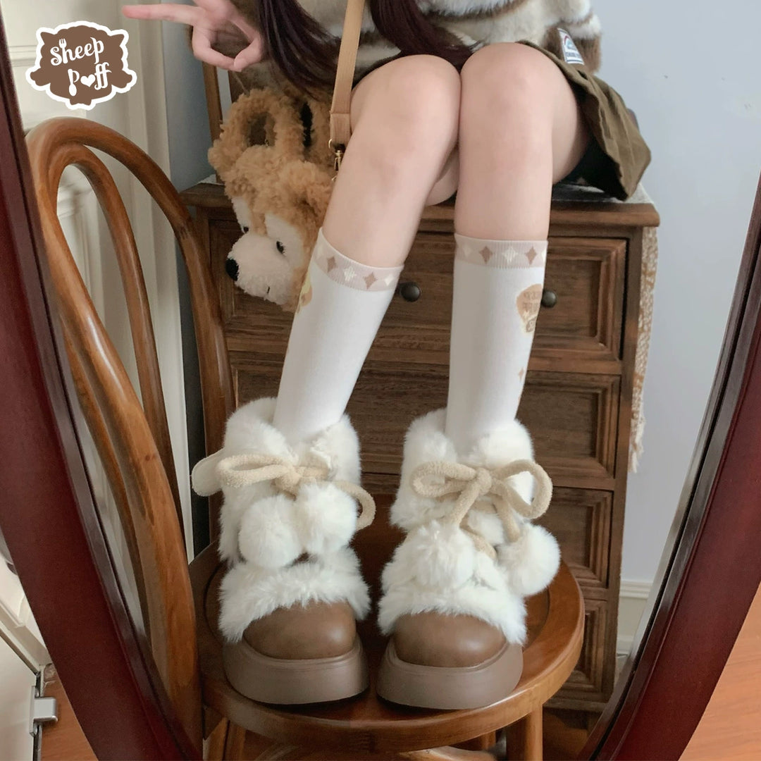 Winter Lolita Shoes Angel Wings Plush Padded Snow Boots 40328:655942