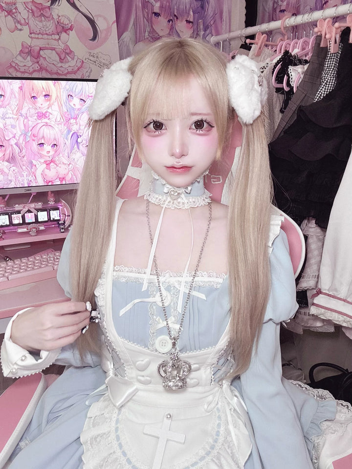 Ryousangata Water Blue Dress Set, Detachable Apron 44927:828875