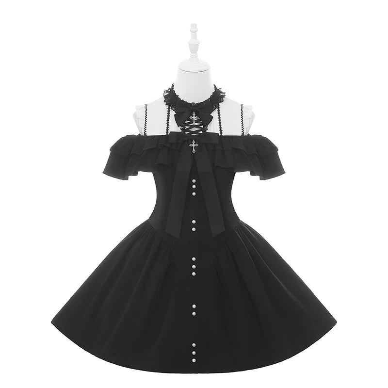 Jirai Kei Open Shoulder Dress, Layered Ruffle (L M S) 44949:831311