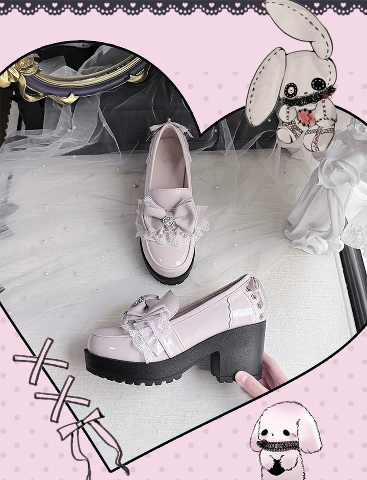 Jirai Kei Heeled Shoes, Pearl Chain and Cross Details 45695:860666