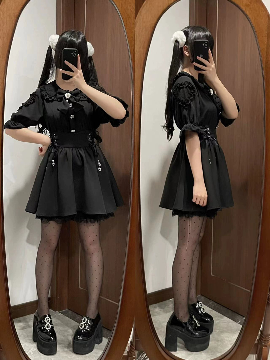 Jirai Kei Blouse Black Lace Up Skirt 38782:602850