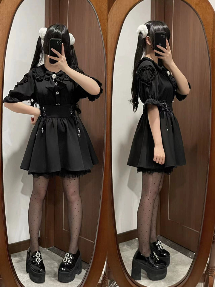 Jirai Kei Blouse Black Lace Up Skirt 38782:602850